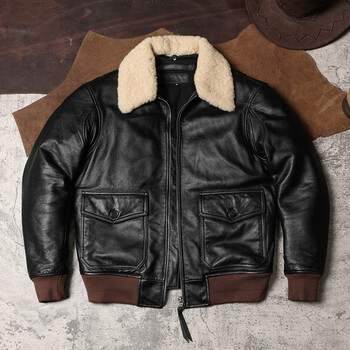 糖片片飞行员空军皮衣美式大码士加棉毛领真皮外套飞行服加厚羊皮夹克