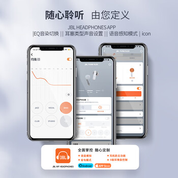 JBL TUNE FLEX小晶豆 主动降噪真无线蓝牙耳机半入耳式音乐耳机 苹果安卓通用 黑色