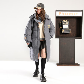 duck小黄鸭白鸭绒羽绒服女2022年冬季新品宽松长款大廓型时髦潮 浅