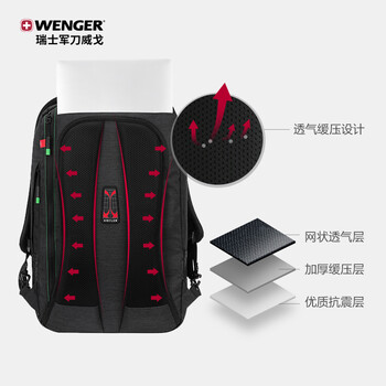 威戈瑞士军刀15.6英寸笔记本电脑包商务双肩包背包出差深灰色