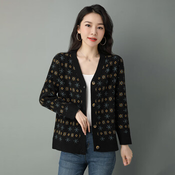 秋冬开身开胸毛衣外套女加厚中年女士羊毛针织开衫春秋洋气装宽松v领