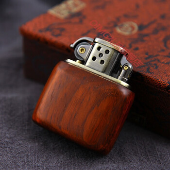 檀木煤油火机文艺打火机实木烟具复古木质 男友生日礼品 紫檀礼盒装