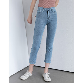 eggka高腰直筒九分牛仔裤女2019新款夏季薄款修身显瘦学生裤子百搭