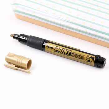 派通（Pentel ）彩色圆头油漆笔 防水速干记号笔粗头大字广告笔MMP20 金色单支装
