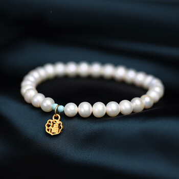 朴春上善天然淡水珍珠手链女原创设计999足金福牌佛珠手串福字款