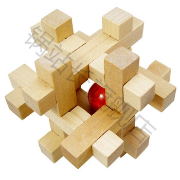 6个儿童玩具解锁力木质制鲁班球孔明锁九连环华容道同款 笼中取红球