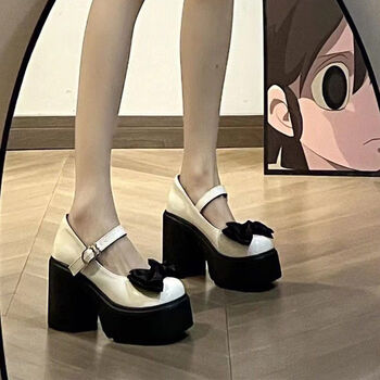 冉同厚底粗跟玛丽珍女鞋蝴蝶结少女感甜酷jk小皮鞋女夏季新款增高单鞋