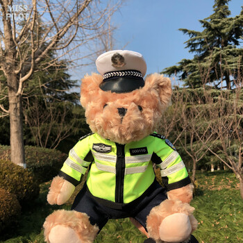 靓趣警察熊police定制警号空警民警小熊公仔熊礼物毛绒玩具中号交警