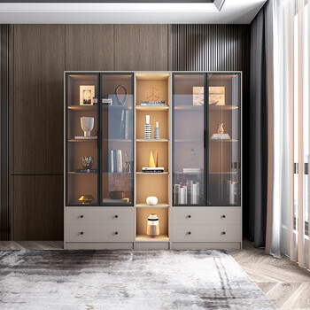 名琢 轻奢玻璃门酒柜现代简约一体靠墙2021新款客厅进门带灯展示柜 1.