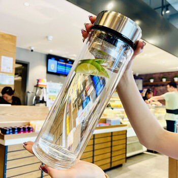 双层透明玻璃杯钢本色1000ml 送