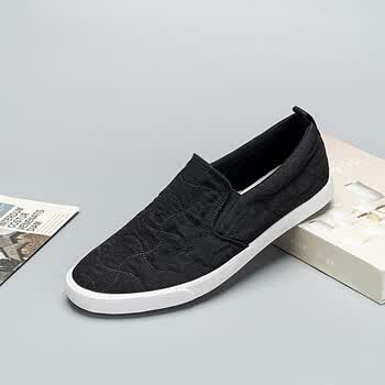 低帮帆布鞋男雨伞布防水布鞋平底鞋男软底秋冬款男一脚蹬凡布鞋 黑色