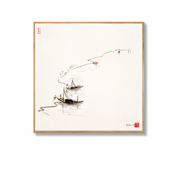 吴冠中 山水画 江南風景 掛軸 横幅 水墨画 中国美術 風景画 壁掛け 和室装飾 吴冠中江南水乡型号规格- 京东