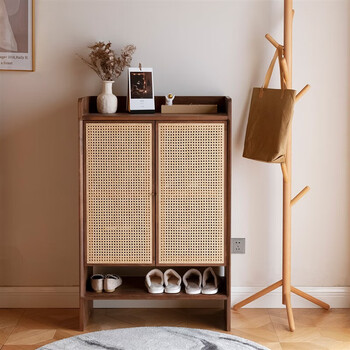帝芙迪鞋柜藤编北欧实木藤编鞋柜日式入户大容量储物柜小户型家用门口
