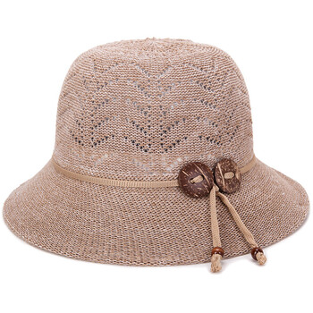 夏天中老年女士镂空凉帽休闲透气遮阳盆帽夏季防晒时尚帽子批发 咖啡