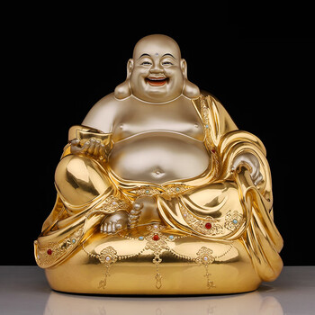 梵泽福佛具 大圆满笑佛弥勒佛像手工贴金纯铜未来佛大肚弥勒佛像摆件