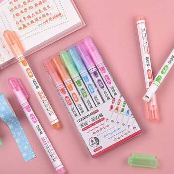 金万年6色花型轮廓笔曲线笔荧光笔压花笔标记笔学生用记号花边手抄报花边带彩色手账装饰笔  G-0546