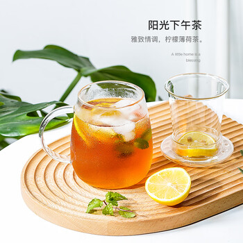 物生物（RELEA）玻璃杯男女士茶水分离杯耐高温办公泡茶杯带把高硼硅水杯花茶杯子