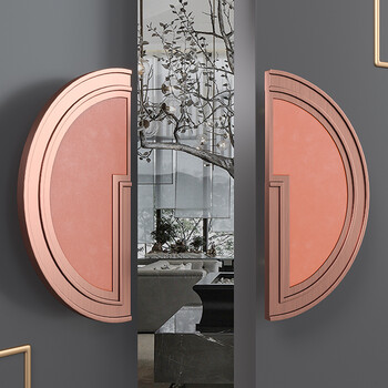 玻璃门拉手圆把手真皮古铜大门拉手实木门把手铜门拉手 红古铜色 真皮