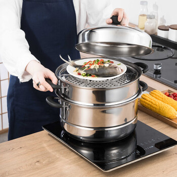 福吾至嘉蒸馍锅家用闷罐锅蒸笼火锅梯锅锑锅炖锅大号电磁炉蒸锅 三层