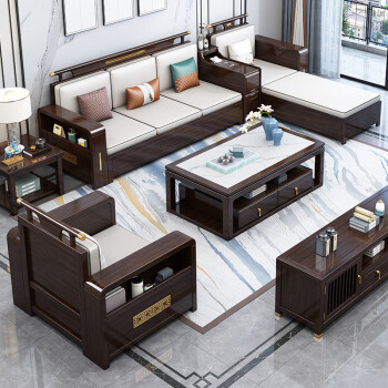 紫金檀木实木沙发 新中式实木沙发组合客厅现代中式冬夏两用储物紫金