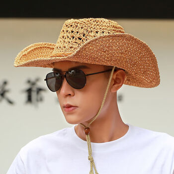 xpmr新品凉帽男户外草帽男夏天海边沙滩帽西部牛仔帽子男士太阳帽防晒