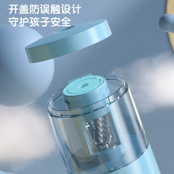得力（deli）电动削笔机 双电源卷笔刀削笔器按压半自动排断芯转笔刀削笔刀 儿童学生文具考试生日开学礼物蓝色