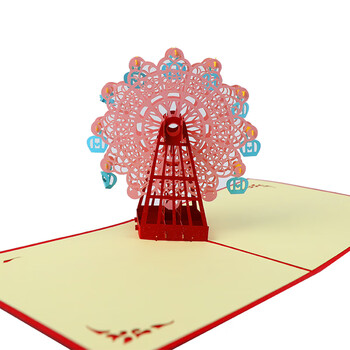 得印3D贺卡幸福摩天轮 创意生日礼物情人节元旦节卡片 送妈妈感恩老师朋友 新年贺卡明信片送老师教师节2517