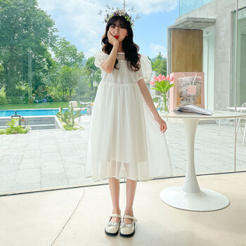 女童夏装连衣裙小女孩裙子9一12岁中大童仙女风背带裙儿童公主裙 白色