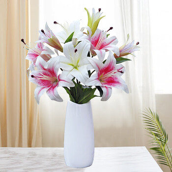 喜莱卡手感高仿真百合花假花塑料花家居装饰品仿真花束绢花客厅室内装饰花插花瓶套装简约百搭瓶 混色3支a款 图片价格品牌报价 京东