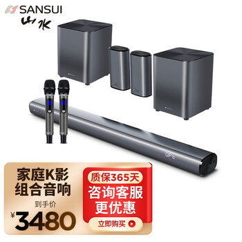 山水家庭影院音响 卡拉OK套装 5.1回音壁 家用电视音响 蓝牙客厅音箱3D无线环绕低音炮家庭KTV DV-95Q（双8吋低音炮360W大功率）