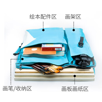 中盛画材 黑色双肩画板袋4K包收纳画画包防水学生成人4开画袋多功能艺考专用初学者素描套装画架背包 速写 马克笔绘画