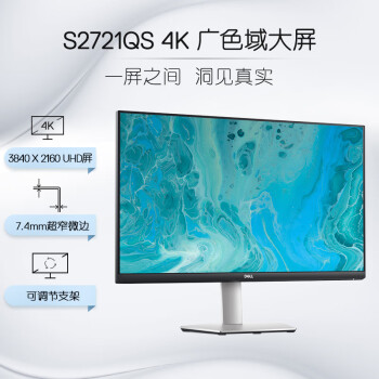 戴尔（DELL）27英寸 4K显示器 IPS 内置音箱 旋转升降  FreeSync 电脑显示屏 S2721QS  防蓝光版