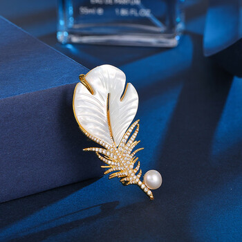 索柏蒂羽毛胸针女胸花气质珍珠别针大衣丝巾毛衣扣简约配饰母羽毛胸针
