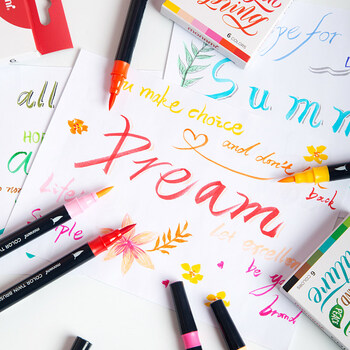 慕那美（monami）彩色秀丽笔软头弹性手帐软毛笔brush英文花体彩绘笔6色套装SEA04038Z06-S水彩笔