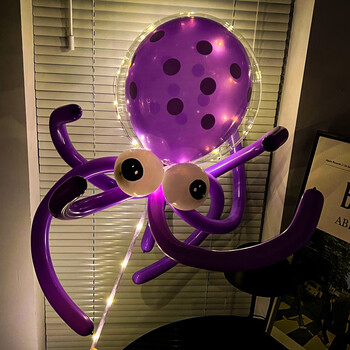 带灯发光摆摊地推夜市儿童卡通造型气球材料包 西瓜红 章鱼1套带灯