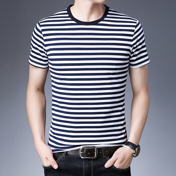军训服海军t恤半袖夏季大码男装体恤海魂衫纯棉条纹短袖t恤男翻领海军