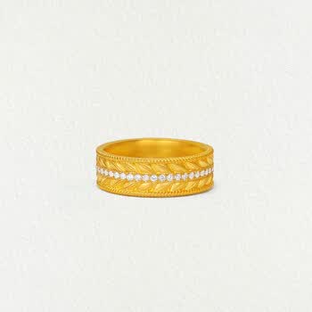 纪兮竹点钻古法手工麦穗纹足金钻石戒指黄金指环饰品 窄 9号 金重:7.