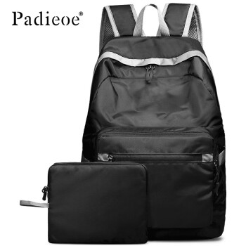 PADIEOE电脑旅行背包男士双肩包运动休闲青年学生书包男时尚潮流 黑色