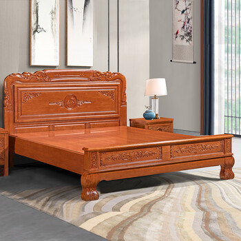 奥盛益美床实木新中式仿古双人床1.8米1.