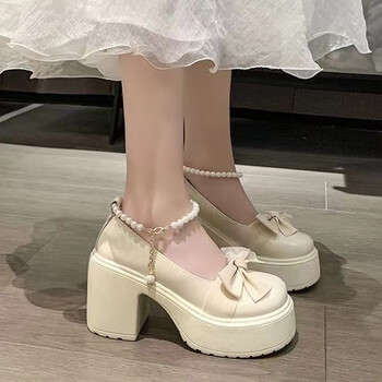 hkvs青春少女学生初中生高中生大学生法式气质高跟鞋5厘米日系厚底玛