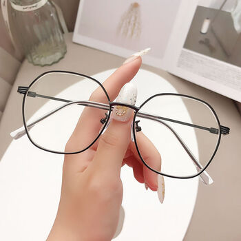 复古金丝多边形眼镜防蓝光素颜近视平光眼镜框架可配散光男女潮 黑框