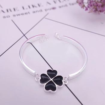 aeteey四叶草银手链女足银情侣手环送女生银珠子手链七夕情人节生日礼