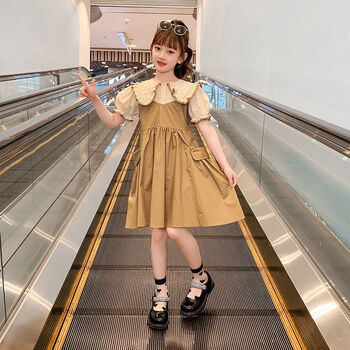 岁小女孩公主裙洋气中小学生娃娃领裙子韩版网红少女花苞袖夏装可爱风