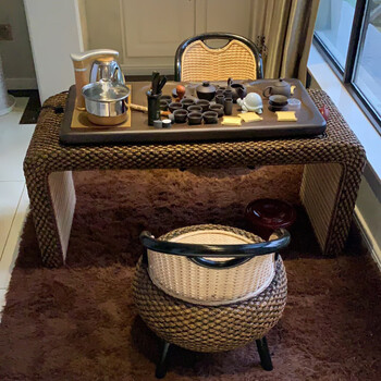 君栖阳台茶桌家用小茶台藤编茶几仿古功夫茶桌椅组合喝茶桌禅意泡茶桌
