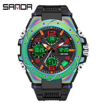 新款三达潮流手表男士防水夜光幻彩学生运动手表新型机械 6008七彩