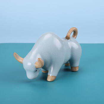 拓进牛气冲天汝窑陶瓷茶宠摆件创意茶桌茶具配件摆设可养生肖水牛天