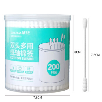 茶花 棉签掏耳朵200支纸轴成人挖耳双头化妆棉棒