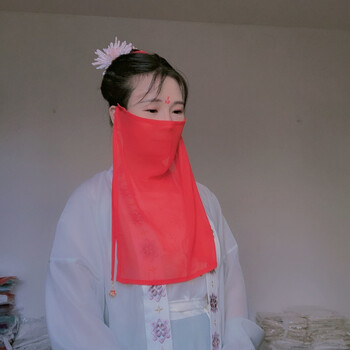 聂庄面纱古风汉服面纱古代古风仙女遮脸防晒冰丝两用配饰流苏挂耳红色