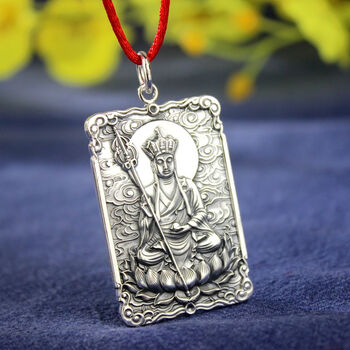 老凤凰s999足银地藏王吊坠男女款菩萨银佛牌复古潮人吊牌链挂坠饰品