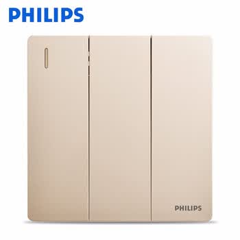 飞利浦PHILIPS开关插座面板昕绎香槟金86型斜五孔5眼插座空调插座16a带开关二三插墙壁电源面板 三开双控【图片 价格 品牌 报价】-京东